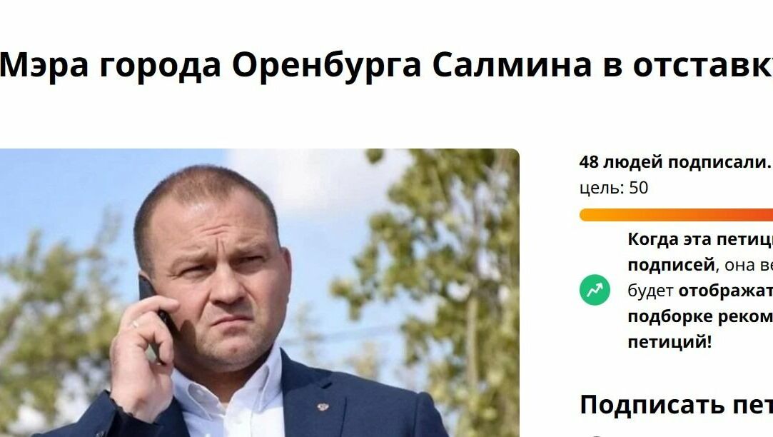 Петиция с требованием отставки мэра Оренбурга Сергея Салмина