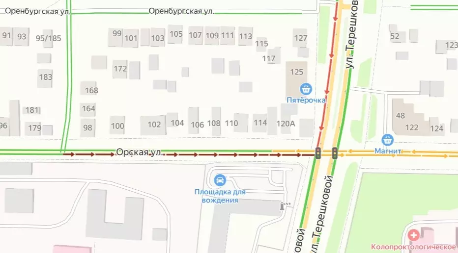 Перекресток улиц Терешковой и Орской.