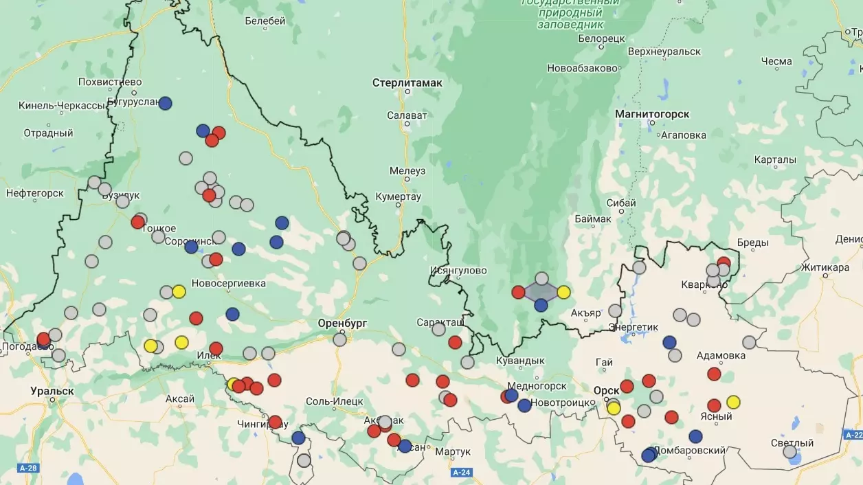 Карта паводка в Оренбургской области 2024