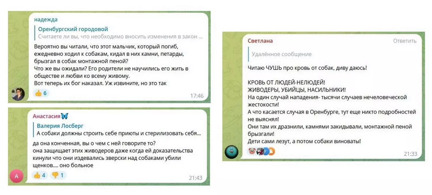 Скриншоты комментариев в новостном тг-канале «Оренбургский городовой»